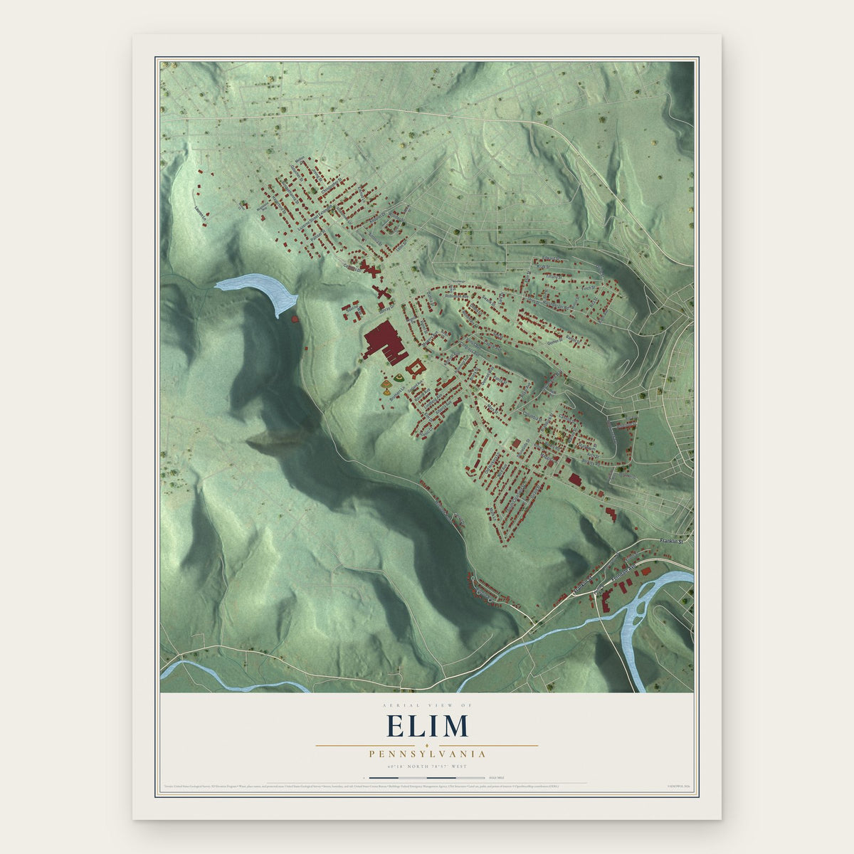 Elim, Pennsylvania map print, the full design