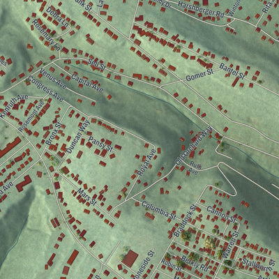 Close-up of the map of Elim, Pennsylvania print showing street and building detail