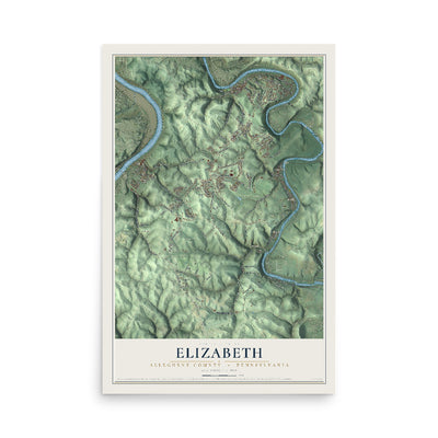 Map of Elizabeth, Allegheny County, Pennsylvania, 12 x 18 inch unframed archival matte print