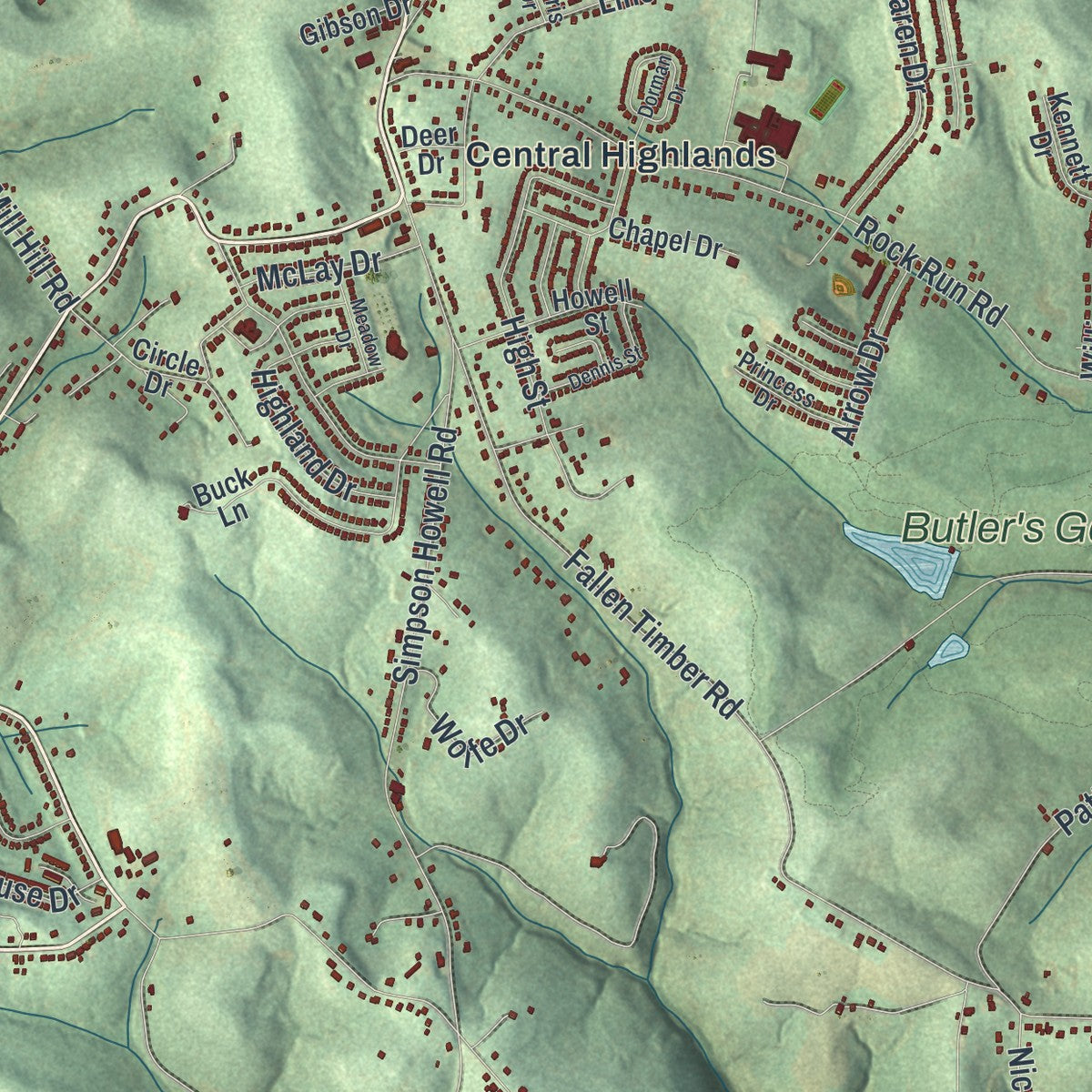 Close-up of the map of Elizabeth, Allegheny County, Pennsylvania print showing street and building detail