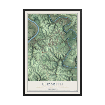 Map of Elizabeth, Allegheny County, Pennsylvania, 12 x 18 inch print in a black wood frame