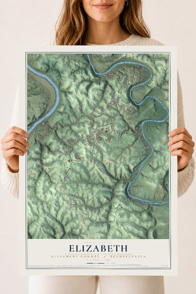 Map of Elizabeth, Allegheny County, Pennsylvania, 18 x 24 inch unframed archival matte print