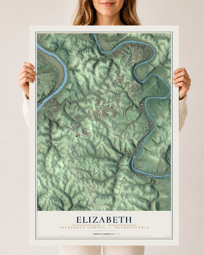Map of Elizabeth, Allegheny County, Pennsylvania, 24 x 36 inch unframed archival matte print