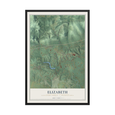 Map of Elizabeth, Lancaster County, Pennsylvania, 12 x 18 inch print in a black wood frame