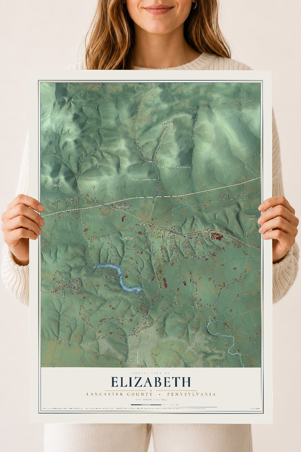 Map of Elizabeth, Lancaster County, Pennsylvania, 18 x 24 inch unframed archival matte print
