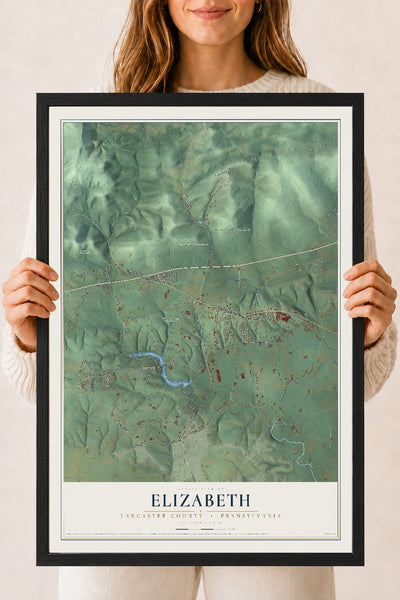 Map of Elizabeth, Lancaster County, Pennsylvania, 18 x 24 inch print in a black wood frame