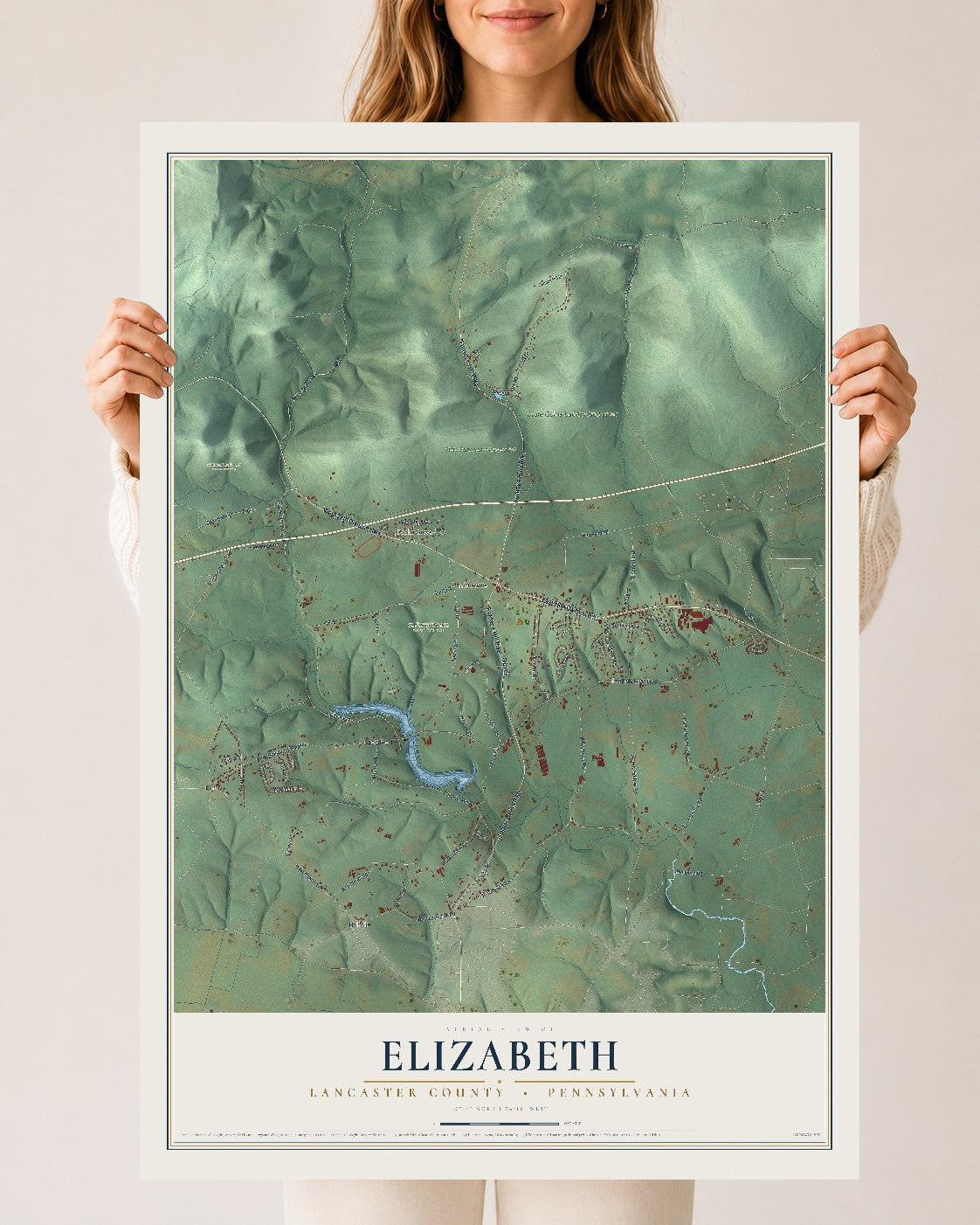 Map of Elizabeth, Lancaster County, Pennsylvania, 24 x 36 inch unframed archival matte print