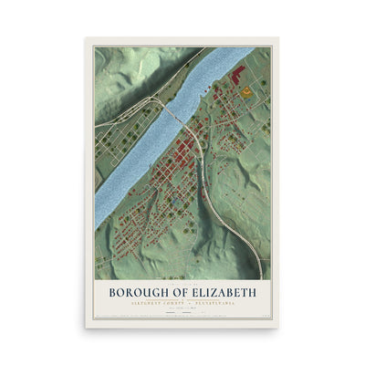 Map of the Borough of Elizabeth, Allegheny County, Pennsylvania, 12 x 18 inch unframed archival matte print
