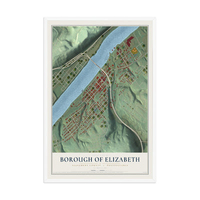 Map of the Borough of Elizabeth, Allegheny County, Pennsylvania, 12 x 18 inch print in a white wood frame