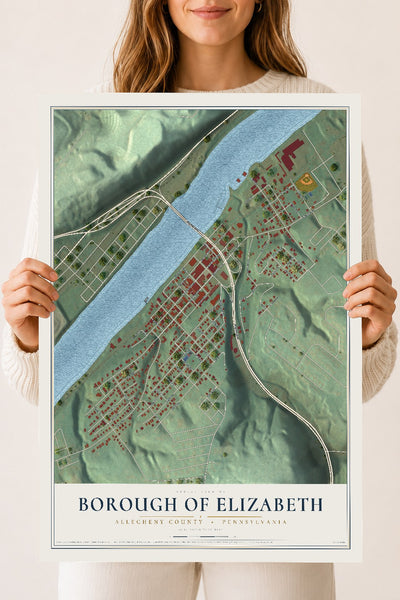 Map of the Borough of Elizabeth, Allegheny County, Pennsylvania, 18 x 24 inch unframed archival matte print