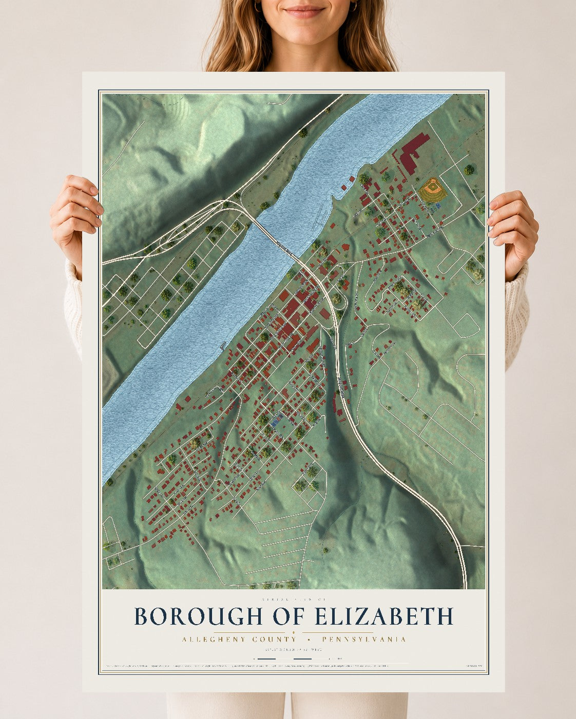 Map of the Borough of Elizabeth, Allegheny County, Pennsylvania, 24 x 36 inch unframed archival matte print