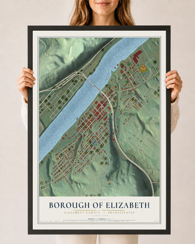 Map of the Borough of Elizabeth, Allegheny County, Pennsylvania, 24 x 36 inch print in a black wood frame