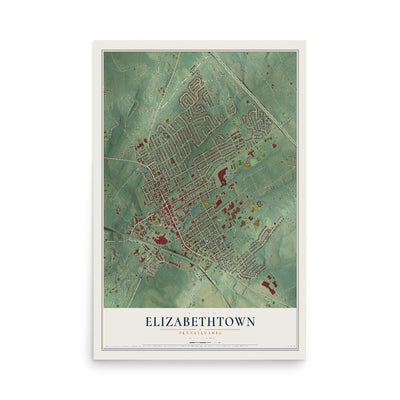 Map of Elizabethtown, Pennsylvania, 12 x 18 inch unframed archival matte print