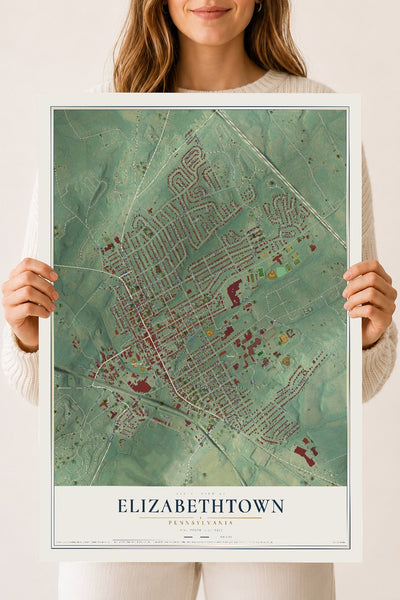 Map of Elizabethtown, Pennsylvania, 18 x 24 inch unframed archival matte print