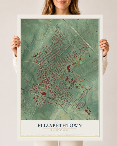 Map of Elizabethtown, Pennsylvania, 24 x 36 inch unframed archival matte print