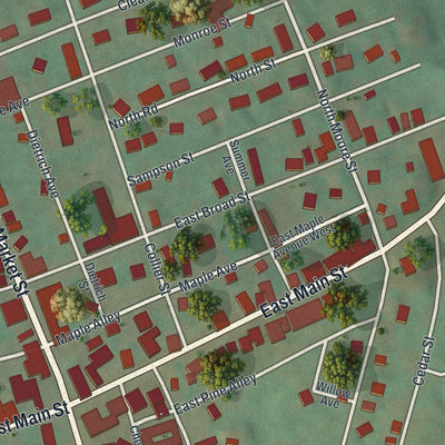 Close-up of the map of Elizabethville, Pennsylvania print showing street and building detail