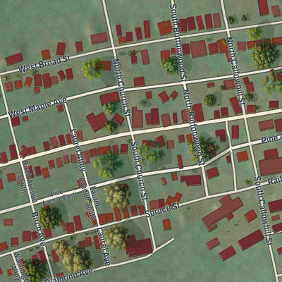 Second close-up of the map of Elizabethville, Pennsylvania print showing more streets and buildings