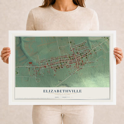 Map of Elizabethville, Pennsylvania, 12 x 18 inch print in a white wood frame