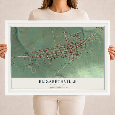 Map of Elizabethville, Pennsylvania, 18 x 24 inch print in a white wood frame