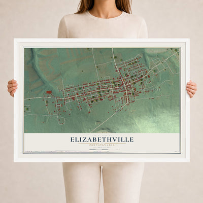 Map of Elizabethville, Pennsylvania, 24 x 36 inch print in a white wood frame
