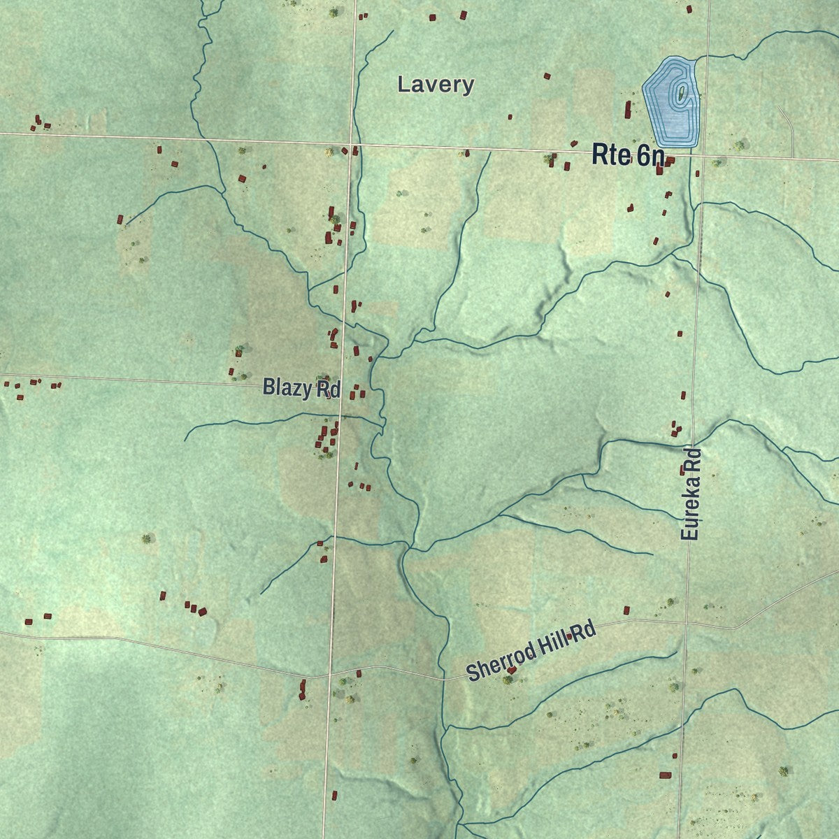 Close-up of the map of Elk Creek, Pennsylvania print showing street and building detail