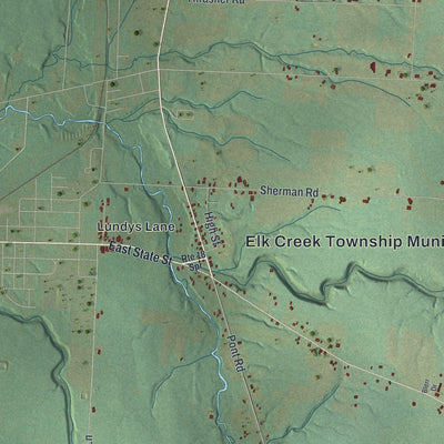 Second close-up of the map of Elk Creek, Pennsylvania print showing more streets and buildings