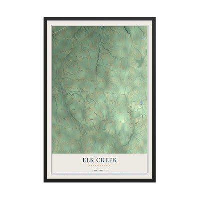 Map of Elk Creek, Pennsylvania, 12 x 18 inch print in a black wood frame