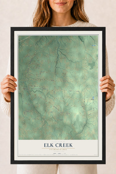 Map of Elk Creek, Pennsylvania, 18 x 24 inch print in a black wood frame