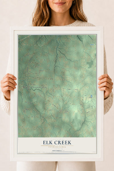 Map of Elk Creek, Pennsylvania, 18 x 24 inch print in a white wood frame