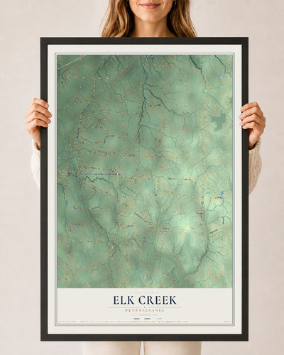 Map of Elk Creek, Pennsylvania, 24 x 36 inch print in a black wood frame