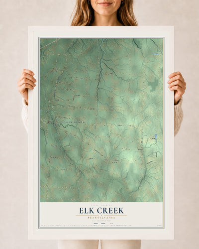 Map of Elk Creek, Pennsylvania, 24 x 36 inch print in a white wood frame