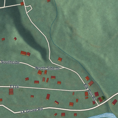 Close-up of the map of Elk Grove, Pennsylvania print showing street and building detail