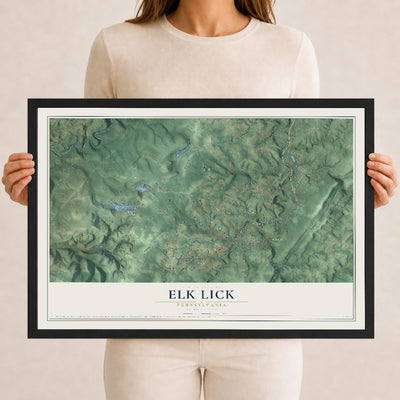 Map of Elk Lick, Pennsylvania, 12 x 18 inch print in a black wood frame