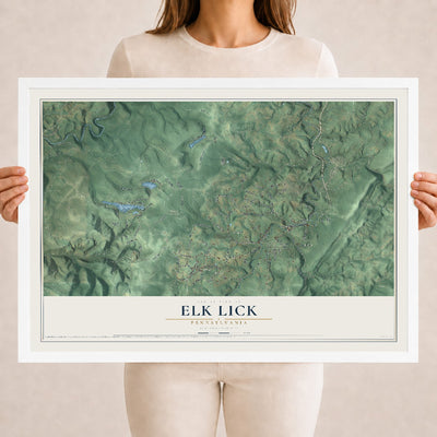 Map of Elk Lick, Pennsylvania, 18 x 24 inch print in a white wood frame