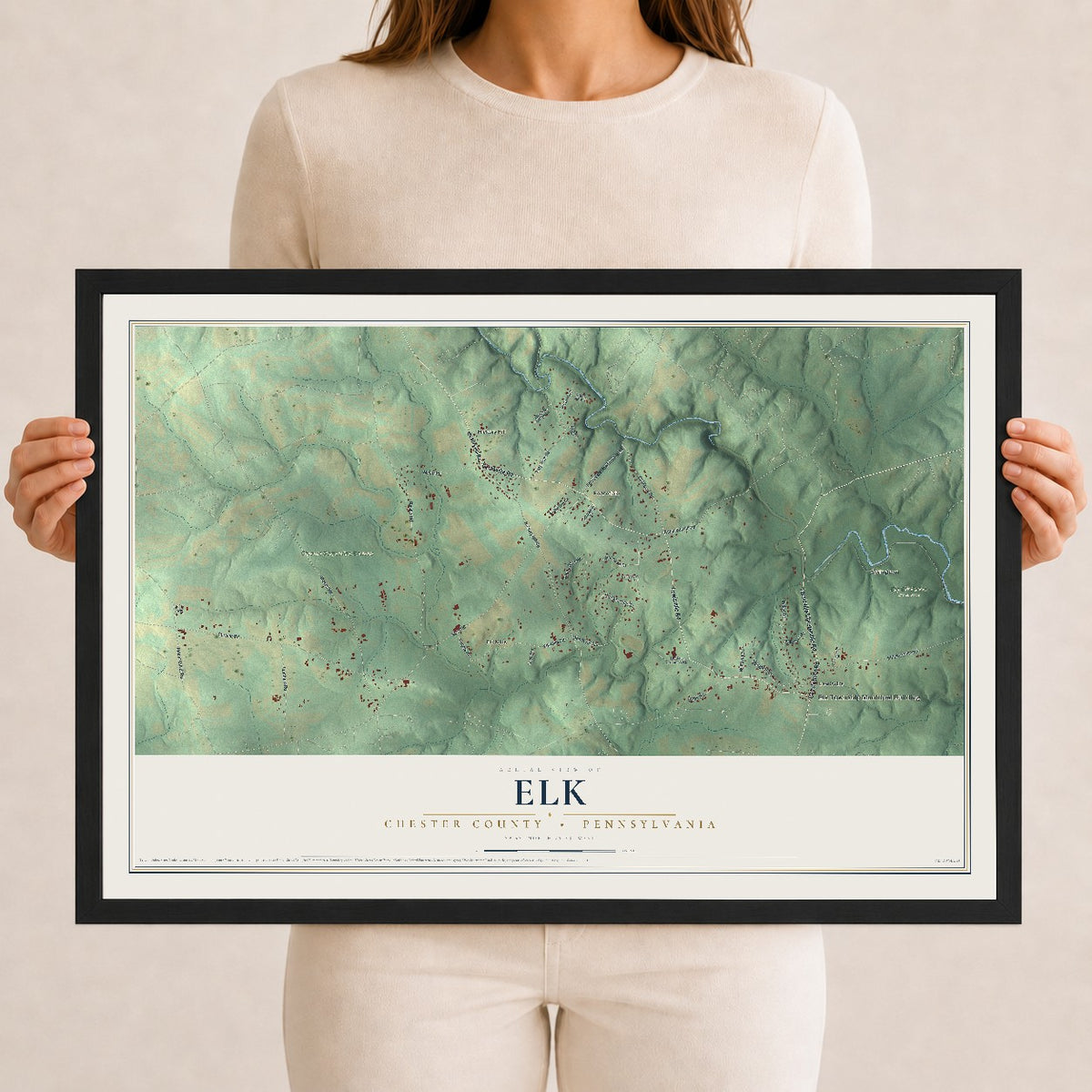 Map of Elk, Chester County, Pennsylvania, 12 x 18 inch print in a black wood frame