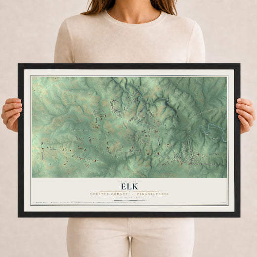 Map of Elk, Chester County, Pennsylvania, 12 x 18 inch print in a black wood frame