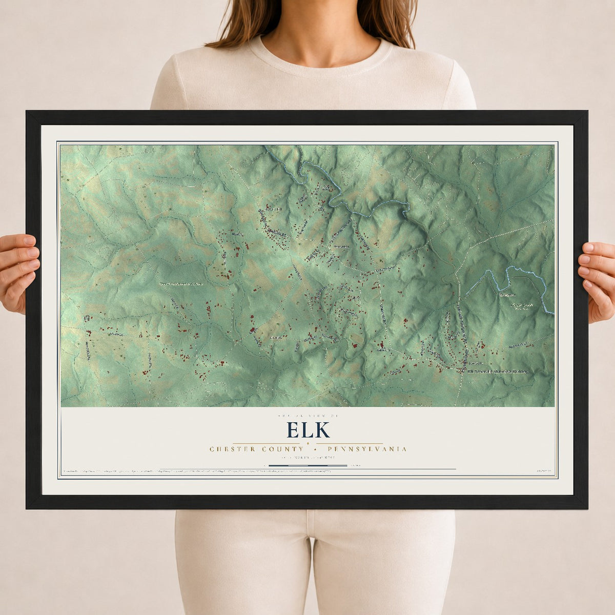 Map of Elk, Chester County, Pennsylvania, 18 x 24 inch print in a black wood frame