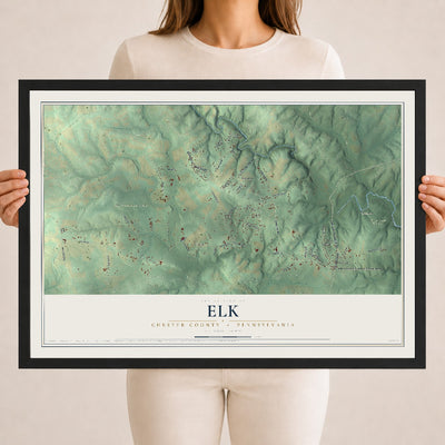 Map of Elk, Chester County, Pennsylvania, 18 x 24 inch print in a black wood frame