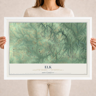 Map of Elk, Chester County, Pennsylvania, 18 x 24 inch print in a white wood frame