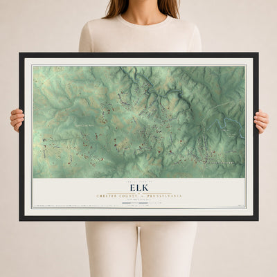 Map of Elk, Chester County, Pennsylvania, 24 x 36 inch print in a black wood frame