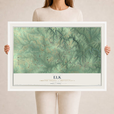 Map of Elk, Chester County, Pennsylvania, 24 x 36 inch print in a white wood frame