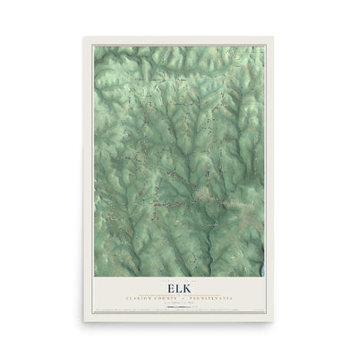 Map of Elk, Clarion County, Pennsylvania, 12 x 18 inch unframed archival matte print