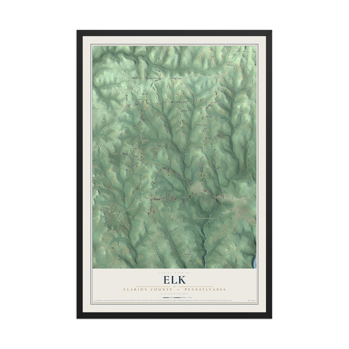 Map of Elk, Clarion County, Pennsylvania, 12 x 18 inch print in a black wood frame