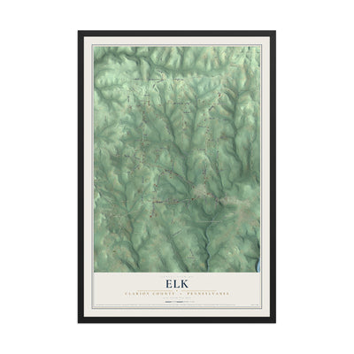 Map of Elk, Clarion County, Pennsylvania, 12 x 18 inch print in a black wood frame