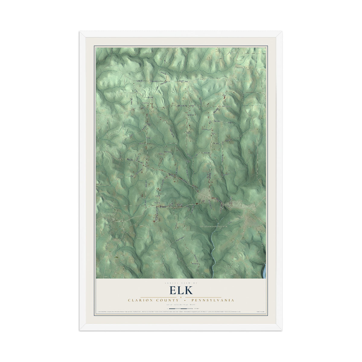 Map of Elk, Clarion County, Pennsylvania, 12 x 18 inch print in a white wood frame