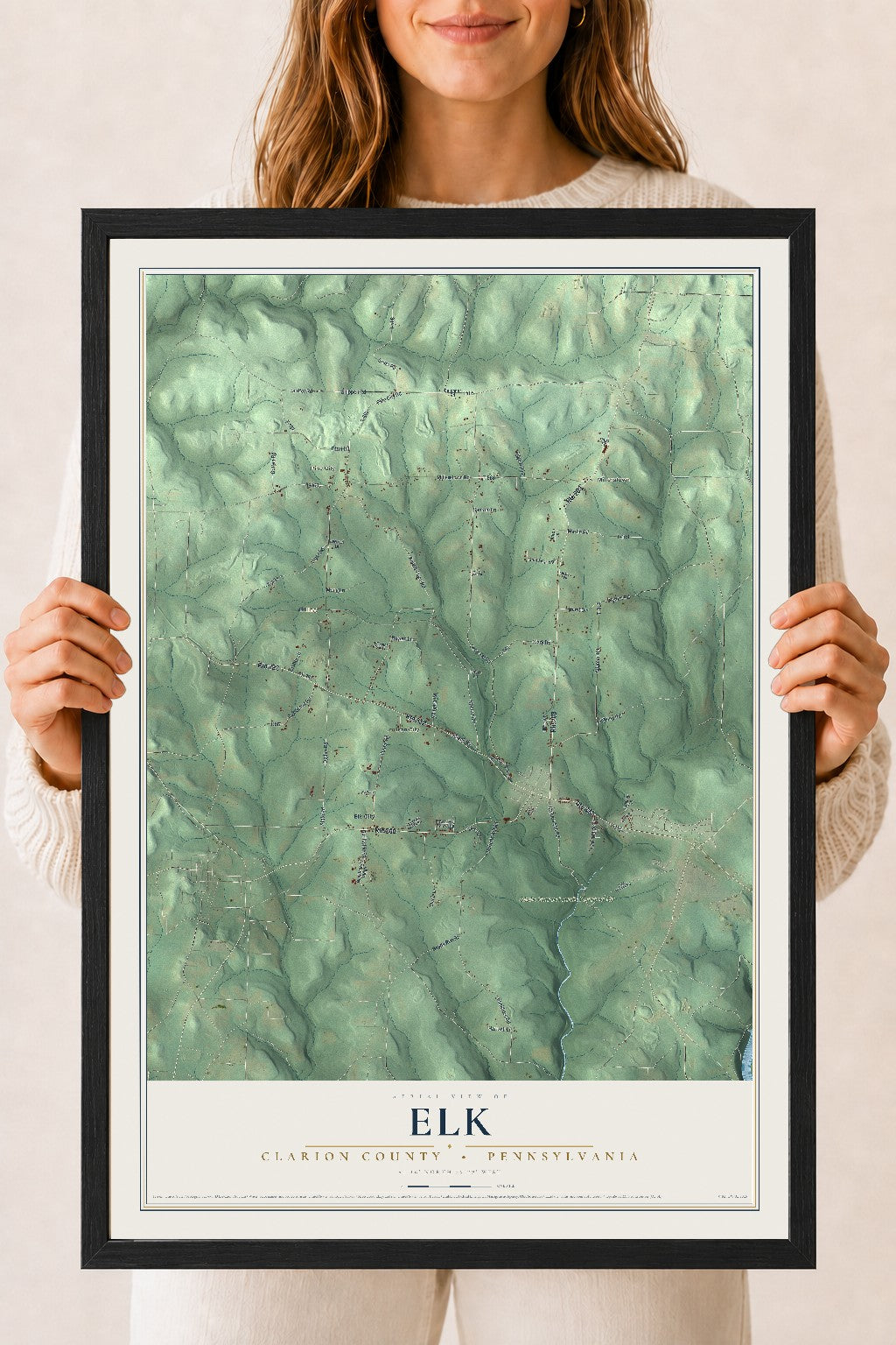 Map of Elk, Clarion County, Pennsylvania, 18 x 24 inch print in a black wood frame