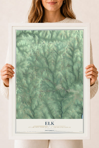 Map of Elk, Clarion County, Pennsylvania, 18 x 24 inch print in a white wood frame
