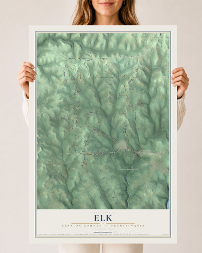 Map of Elk, Clarion County, Pennsylvania, 24 x 36 inch unframed archival matte print