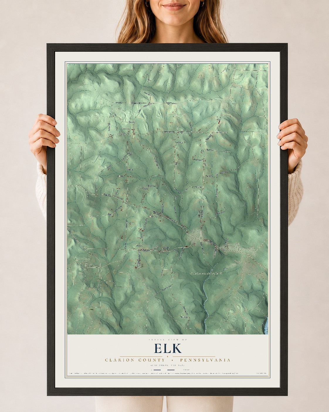 Map of Elk, Clarion County, Pennsylvania, 24 x 36 inch print in a black wood frame