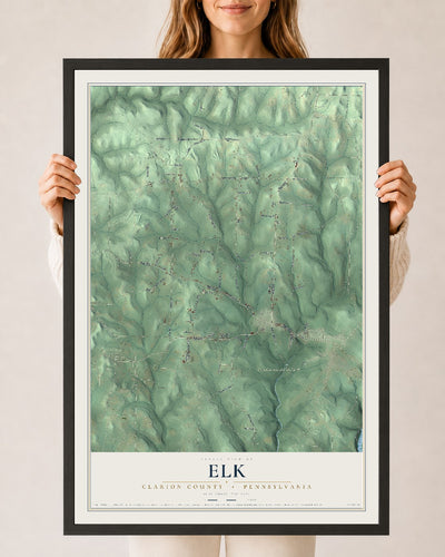 Map of Elk, Clarion County, Pennsylvania, 24 x 36 inch print in a black wood frame